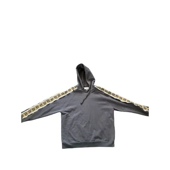 Gucci Interlock G Gray Hoodie With Tan Logo Stripe Sleeve Men’s XXL